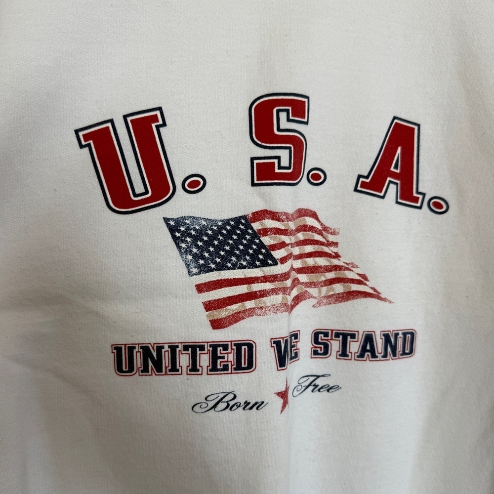 Jerzees Oversized Women’s USA Crewneck White Graphic Sweatshirt Large Flag 90s - Picture 2 of 7